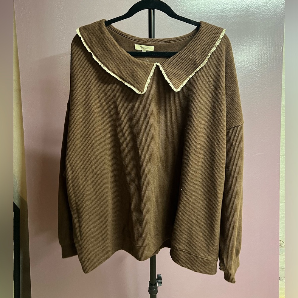 Madewell Brown Sweater with Cream Trim
